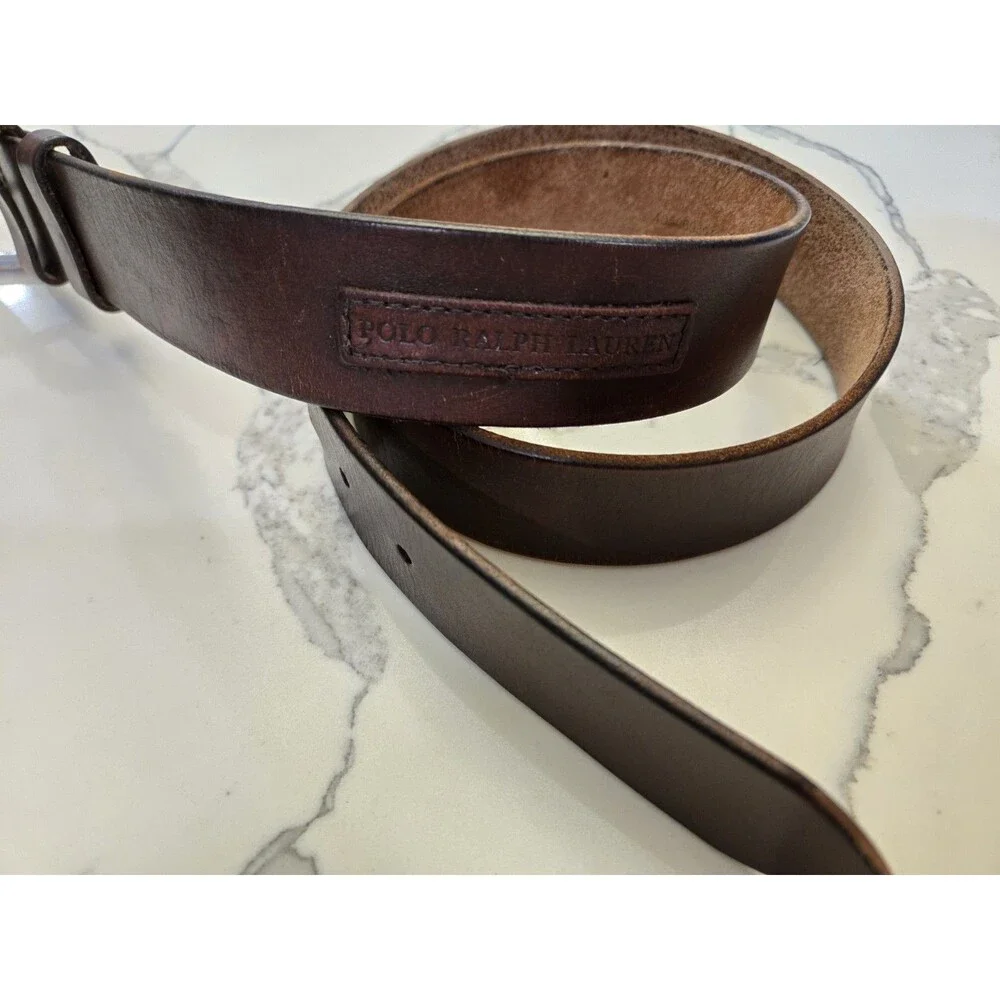 Polo Ralph Lauren Genuine Leather Belt Mens 36 Brown Silver Tone Buckle Pony